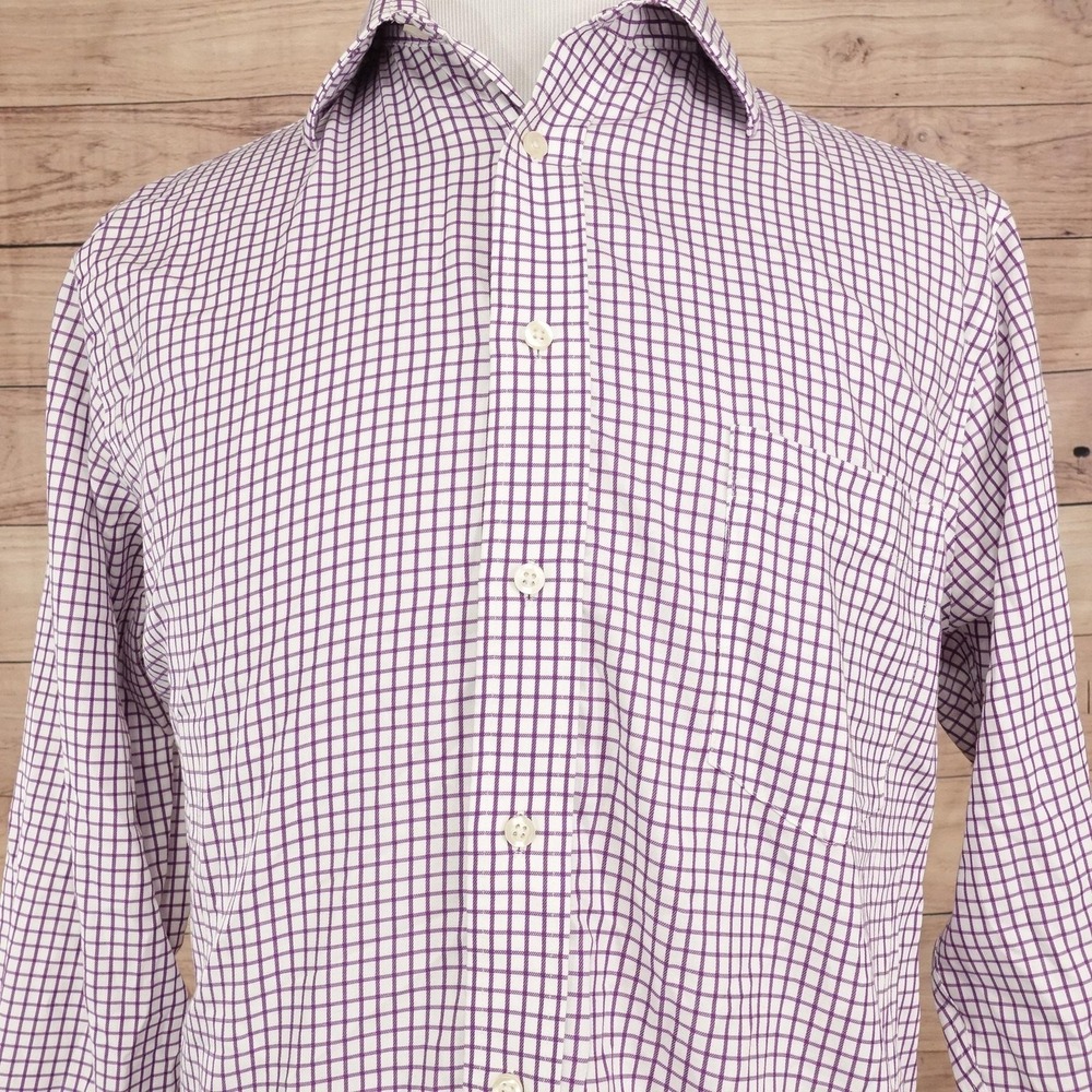 Chaps Dress Shirt Mens 16 32/33 Classic Fit Purple Check Non-Iron Long Sleeve